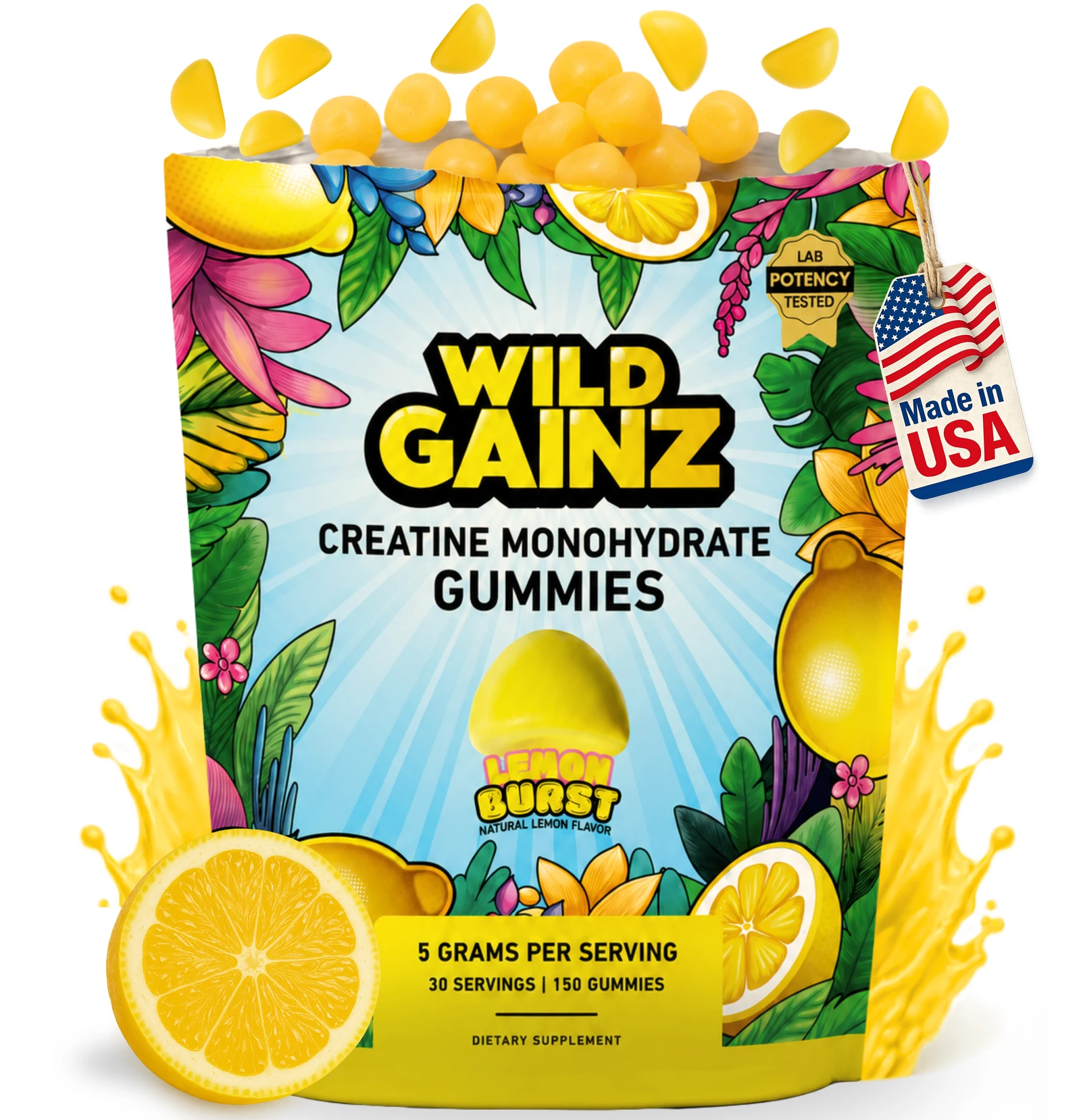 Wild Gainz Creatine Gummies Lemon Flavor