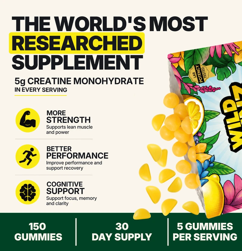 Wild Gainz Creatine Gummies Lemon Flavor