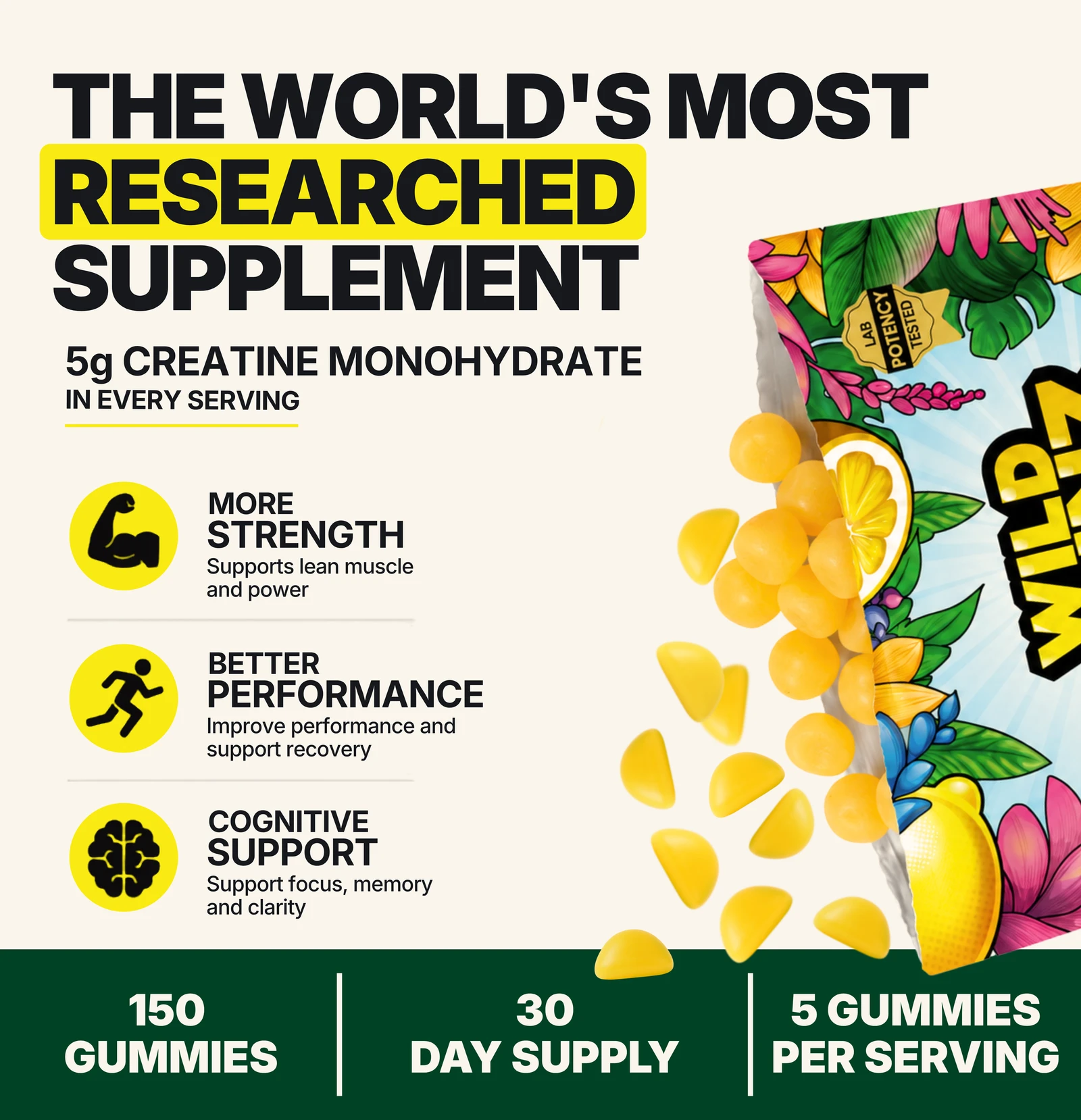 Wild Gainz Creatine Gummies Lemon Flavor